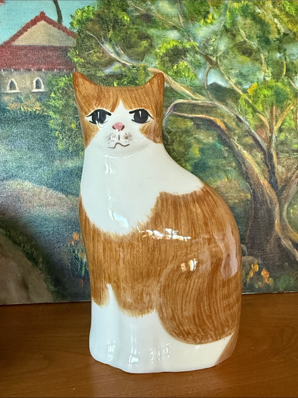 Vintage Ceramic Cat Figurine - White & Brown